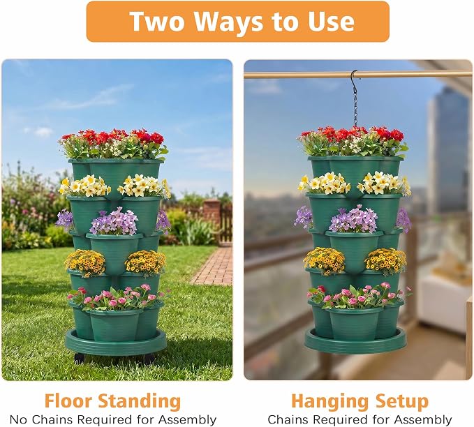 VECELO 5 Tier Vertical Garden Planter, Self Watering Stackable Planters - Image 7