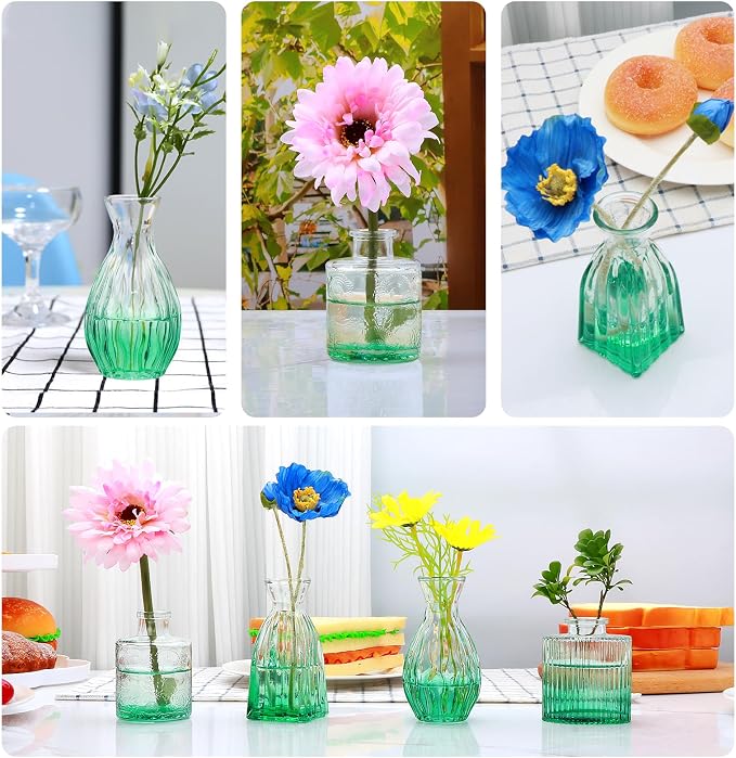 Glass Bud Vases Set of 4, Small Green Flower Vases - Image 5