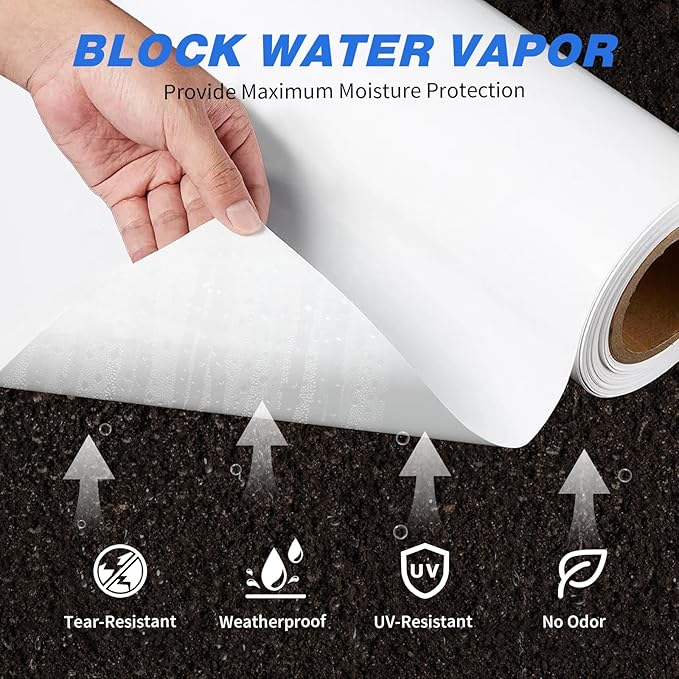 White Plastic Sheeting, 20 Mil 10' x 100', Crawl Space Vapor Barrier, Plastic - Image 2