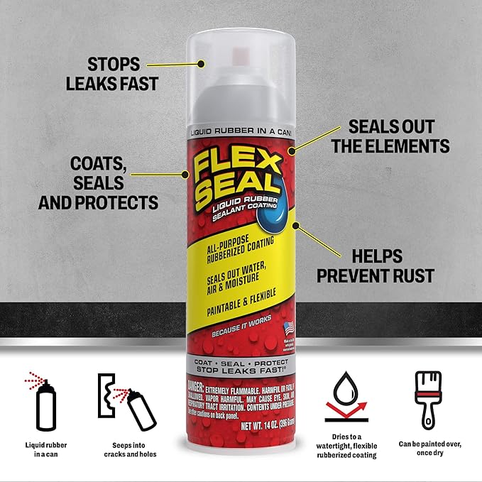 Flex Seal, 14 oz, Stop Leaks Instantly, Transparent Waterproof Rubber Spray On - Image 2