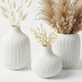 White Small Ceramic Vases Set of 3, Matte Vertical Ribbed, Minimalist by TrendEcoHome