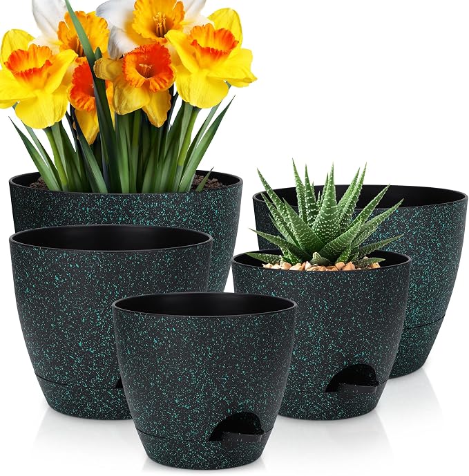 YNNICO Plant Pots 10/9/8/7.5/7 inch, Self Watering Planters by AFamilyofGardenLovers
