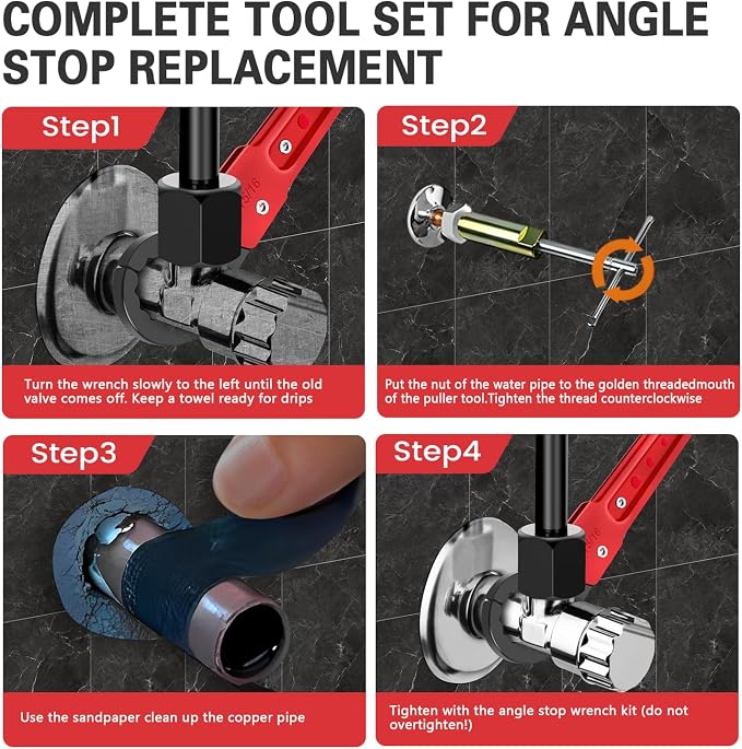6 Pcs Plumbing Tools Kit with Angle Stop Wrench & 1/2-Inch Compression Sleeve - Image 4