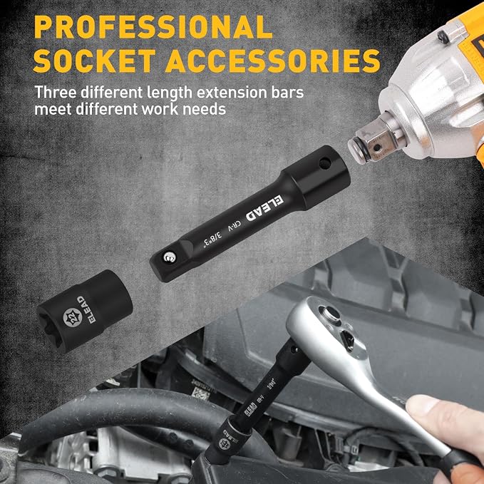 4-Piece 3/8" Drive Socket Extension Bar Set, 10 inch Professional Extension Set - Image 5