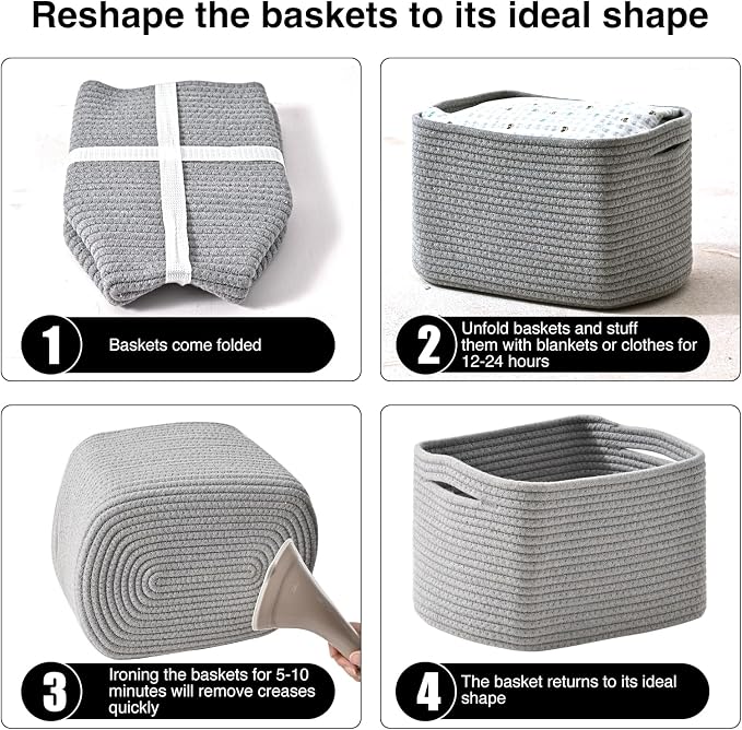 ICERZCZ Small Storage Baskets for Shelves Organizing, Woven Cotton Rope Baskets - Image 7