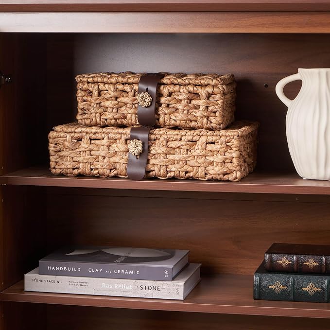 Decorative Box with Lid, Wicker Storage Basket, Water Hyacinth Woven Decorative - Image 3