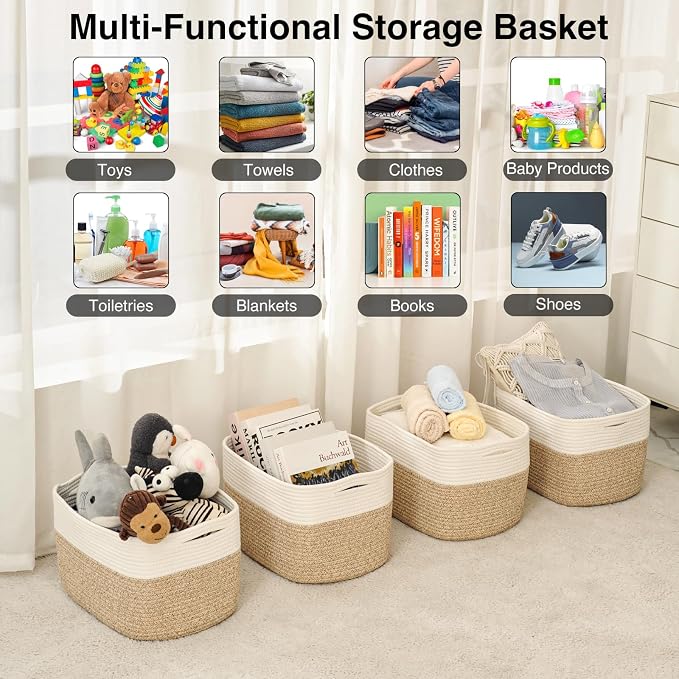 ICERZCZ Storage Baskets for Organizing & Shelves, Woven Cotton Rope - Image 4