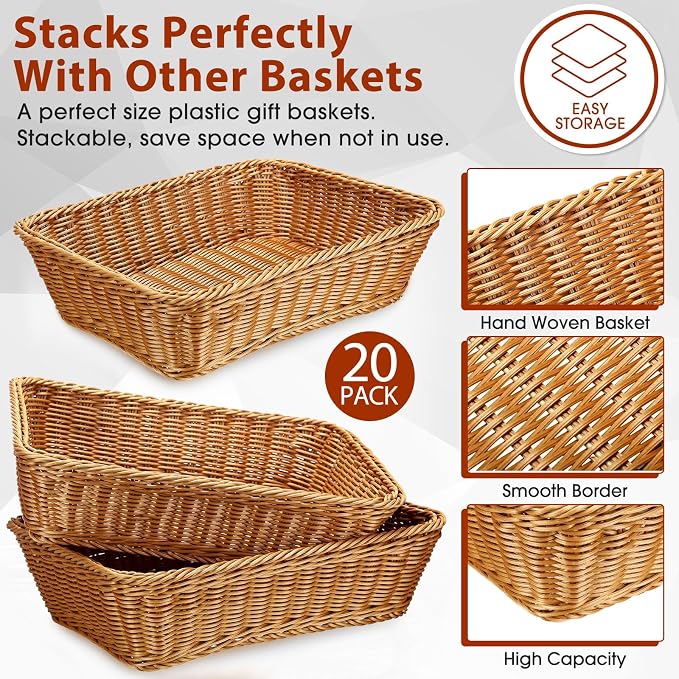 Eccliy 20 Pack Wicker Bread Baskets Woven Serving Basket, 15.8 Inch | Poly - Image 3