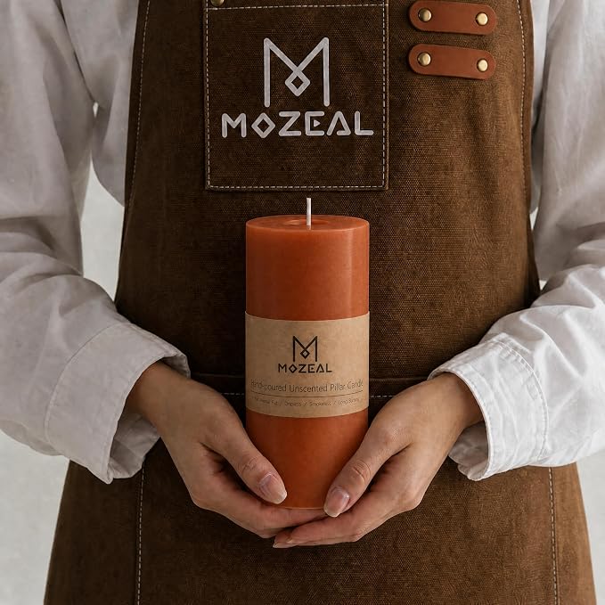MOZEAL 3" x 8" Hand-Poured Unscented Large Candle, Smokeless Rustic Pillar - Image 2