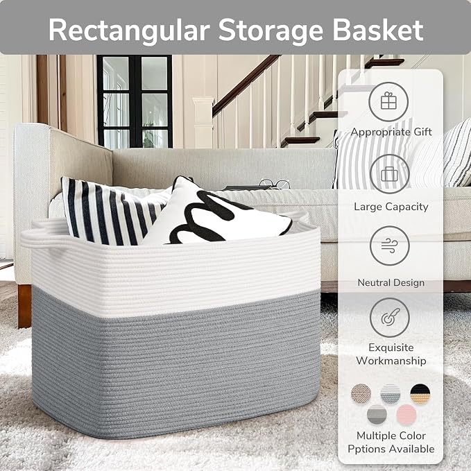 Goodpick 105L Extra Large Woven Rope Blanket Basket, Pillows & Clothes - Image 7