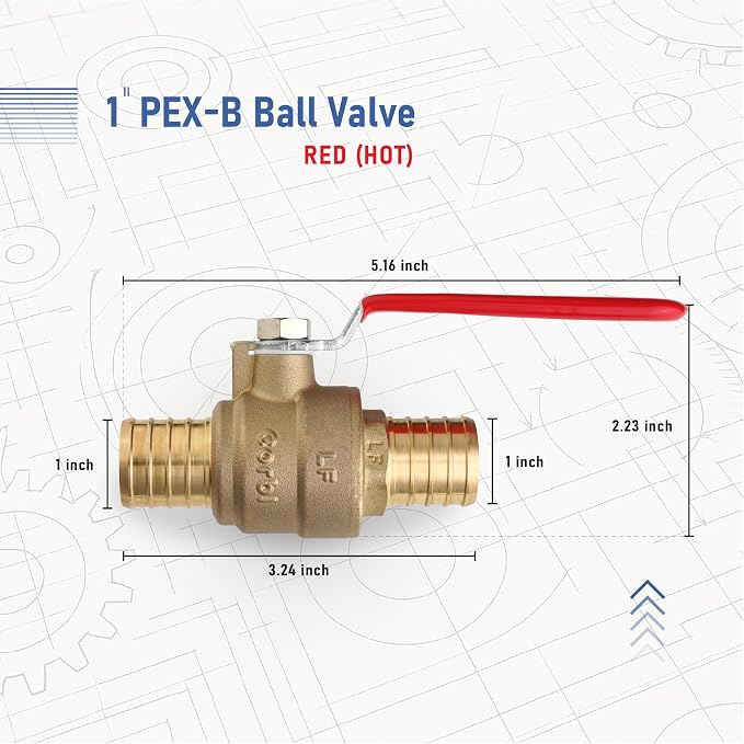 1 INCH PEX-B Ball Valve, Lead-Free Brass Full Port Shut-Off Valve - Image 2