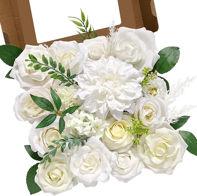 Alecono White Artificial Flowers, Silk Fake Roses by AleconoBetterYourLife