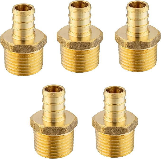 5PC Pex Barb Crimp Brass Fittings 1/2 Inch x 1/2 Inch NPT Male Adapter | ASTM by EFIELDPEXTUBING