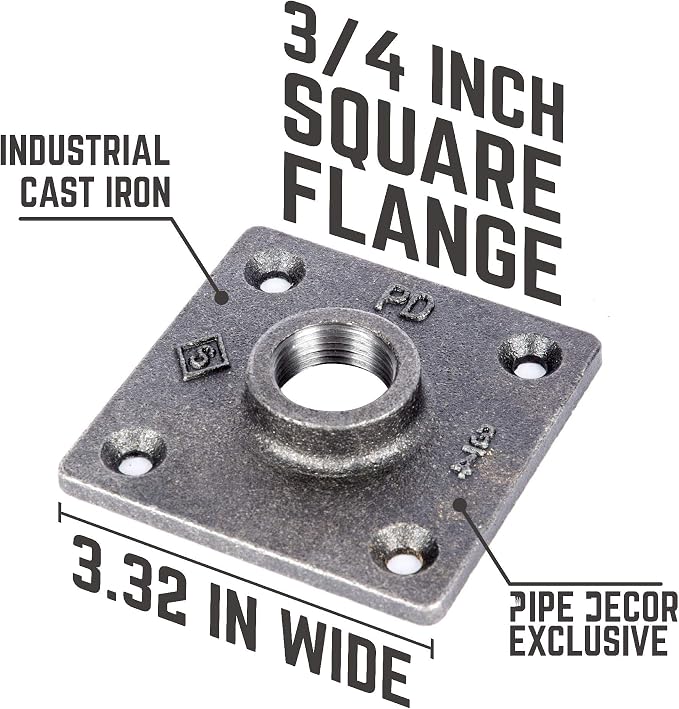 PIPE DECOR Square Floor Flange Fitting, 3/4 Inch, and Standard 3/4 Inch - Image 2
