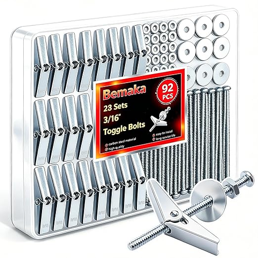92Pcs 3/16 Inch Toggle Bolts for Drywall, Butterfly Anchors Heavy Duty Drywall by Bemaka