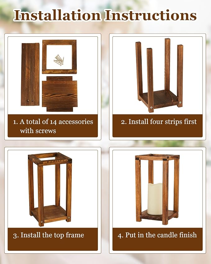 Huquary 16 Pcs Wooden Wedding Lantern Centerpiece Includes 8 Rustic Wooden - Image 3