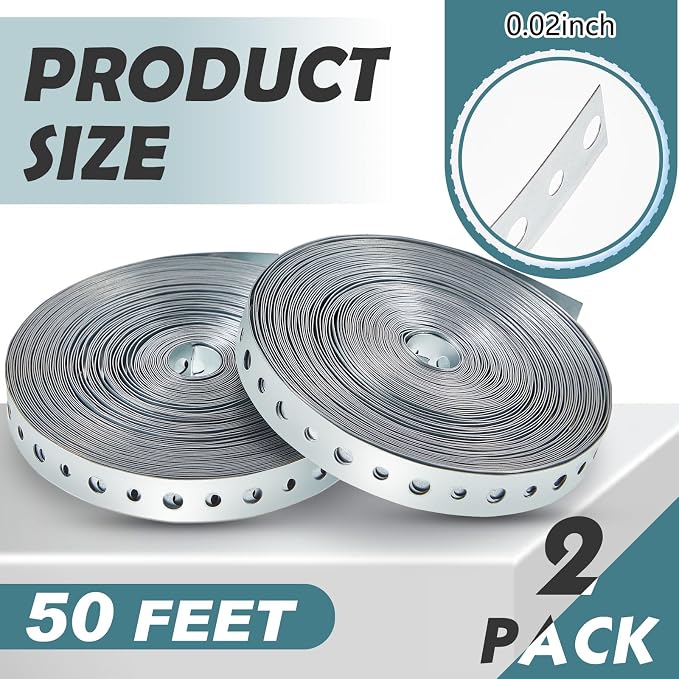 Gisafai 2 Rolls Galvanized Metal Pipe Strap 3/4 Inch x 50 ft 24 Gauge Total 100 - Image 2