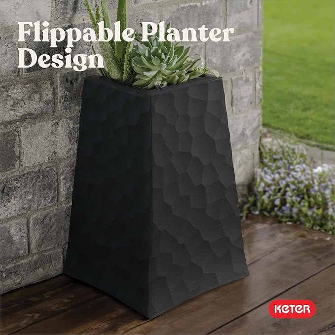 Keter Stone Tapered Planter Set of 2, Tall 26.4‑Inch Resin Outdoor Flower Pots - Image 6