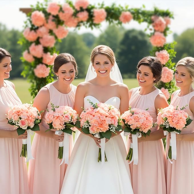 Auihiay 64Pcs Hydrangea Artificial Flowers, Silk Hydrangeas Decor | Light Peach - Image 5