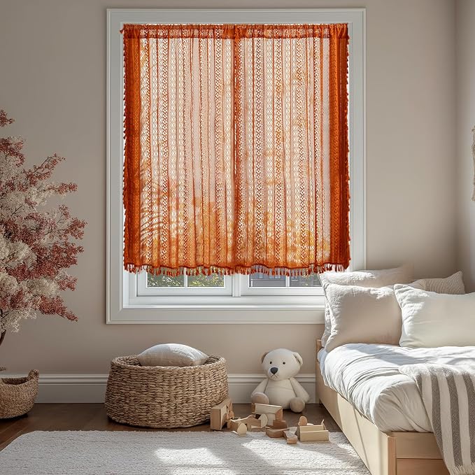 Sutuo Home Terracotta Boho Kitchen Curtains 54 inches Long, Burnt Orange - Image 2