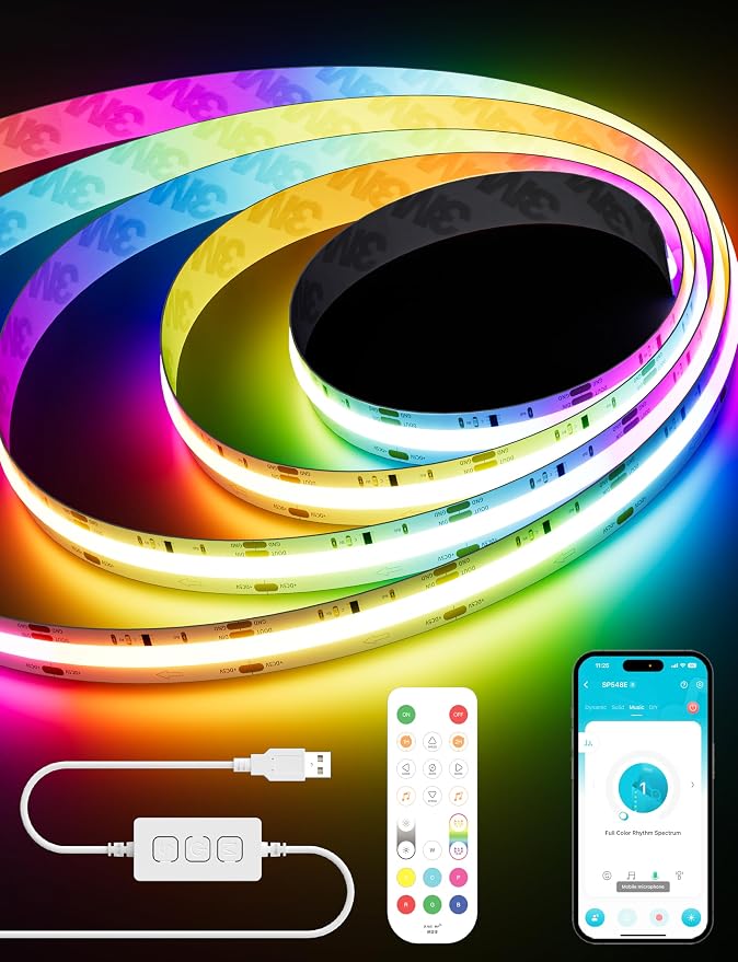 PAUTIX RGB Smart IC COB LED Strip Light USB 5V 6.56ft/2m, Work by PAUTIX