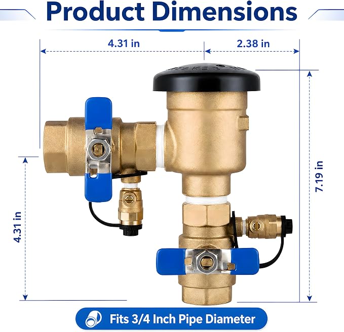 4 Pack 3/4 Inch Backflow Preventer, Pressure Vacuum Breaker Assembly, Heavy - Image 2