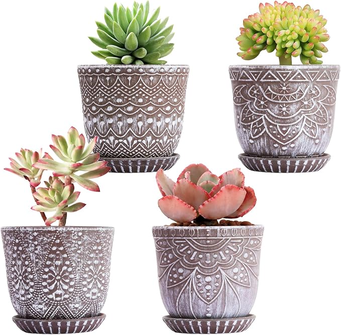 Gepege Ceramic Succulent Pots, 4 Inch Small Plant Pots by Gepege