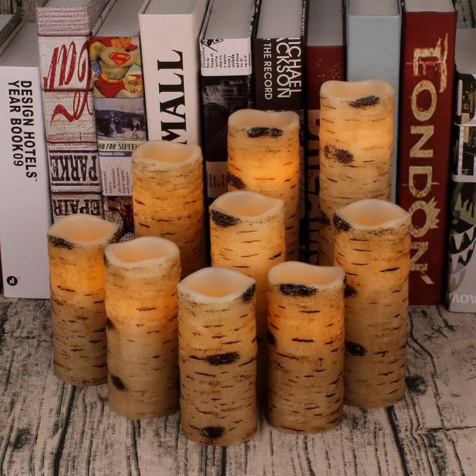 Flameless Candles Birch Bark Effect Battery Operated Candles 4" 5" 6" 7" 8" 9" - Image 7