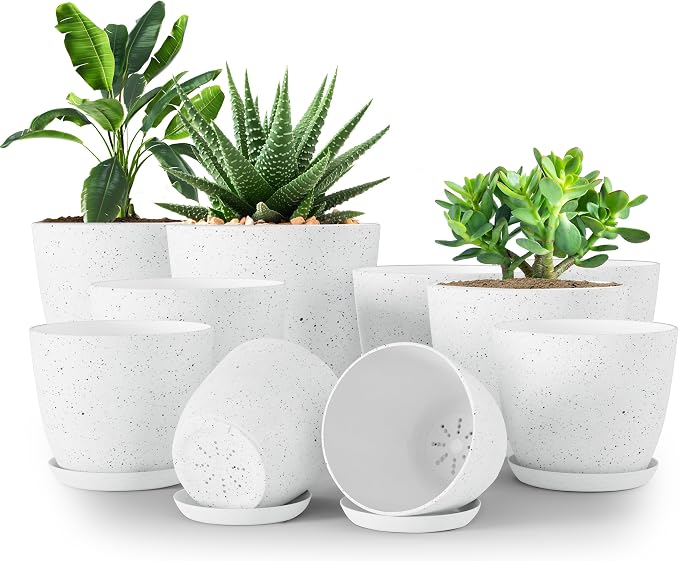 Plant Pots Indoor with Drainage 10 Pack Multi-Size Planters Set Spotty Grey | by UTOPIAHOME