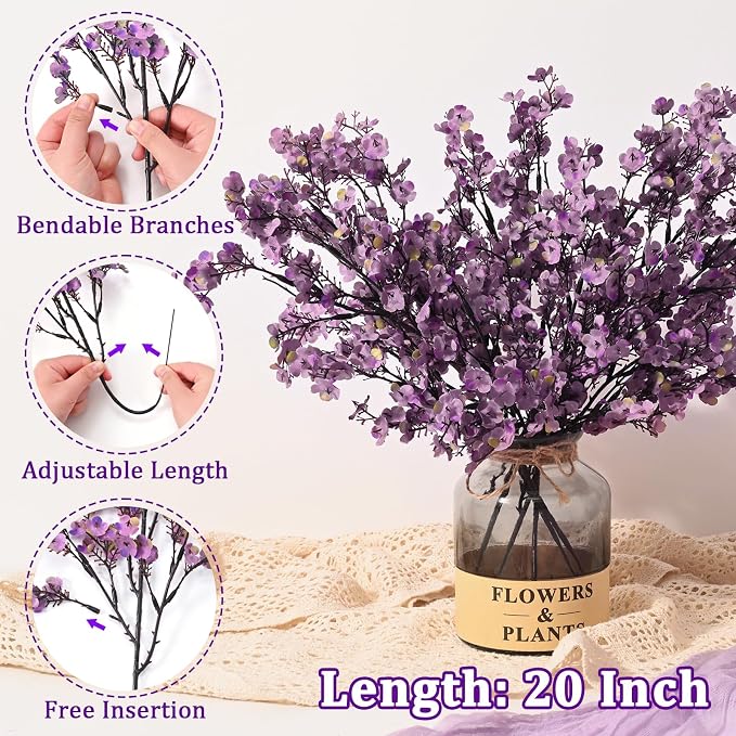 10 Pcs Fake Flowers, Babys Breath Artificial Flowers, Lavender Purple | Real - Image 3