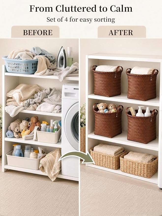 Wicker Storage Baskets, 4 Pack Woven Baskets - Image 4