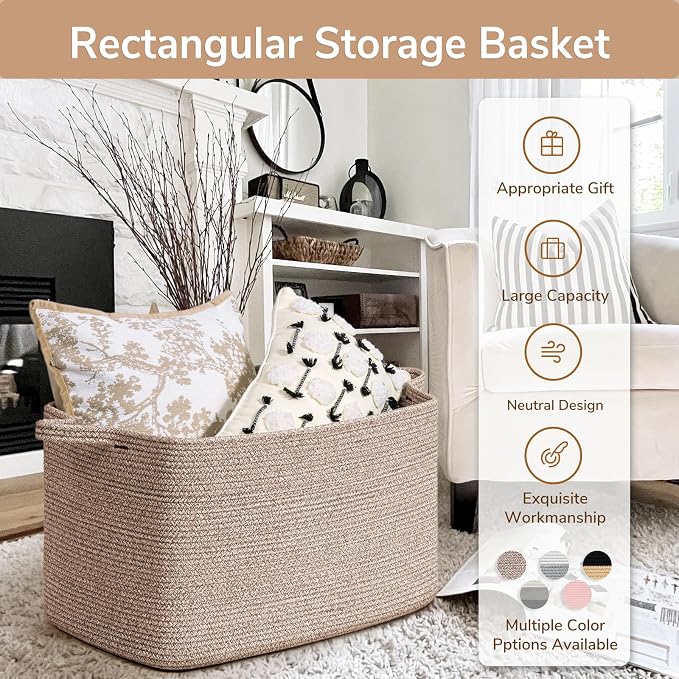 Goodpick 85L Large Woven Rope Blanket Basket, Toys & Clothes, Living Room & - Image 7