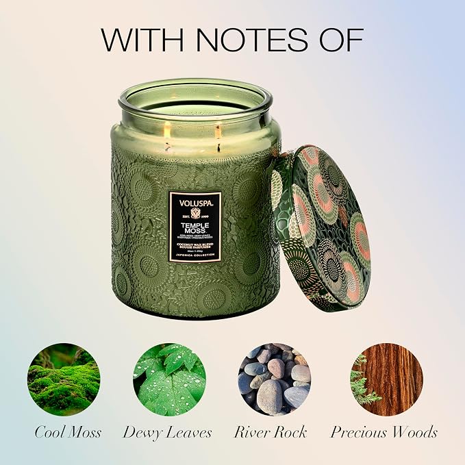 Voluspa Temple Moss, Two Wick Luxe Candle Jar, 44 oz, Coconut Wax Blend - Image 3