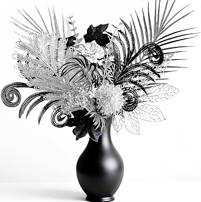 Luxurious Black Silver Artificial Flowers，17-Inch Modern Gothic Bouquet | Dark by Unknown