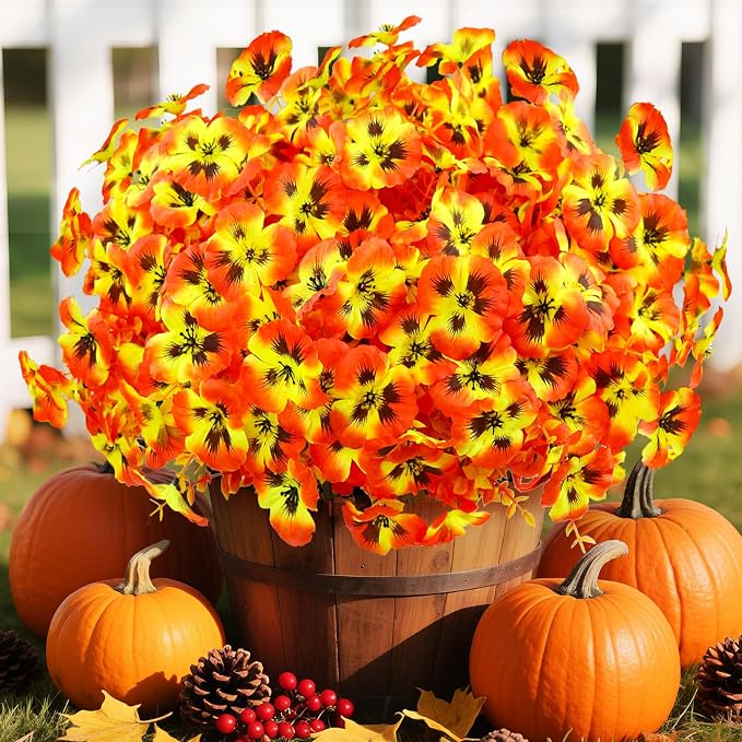 16PCS Artifcial Fall Flowers for Outdoors, No Fade Silk Pansies | Realistic - Image 3