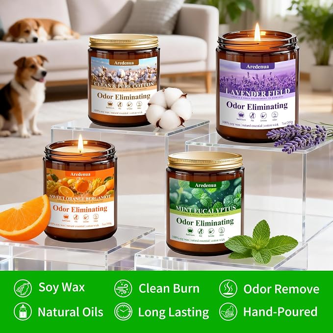4-Pack Odor Eliminating Candles, 28 oz Soy Scented Candle | Eliminates 95% of - Image 4