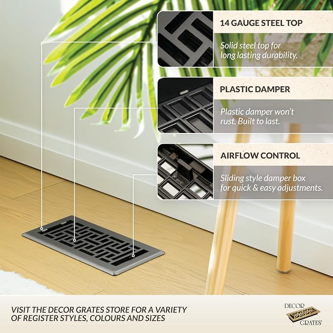 Decor Grates AJH412-GM Oriental Floor Register, 4x12 Inches, Gun Metal - Image 2
