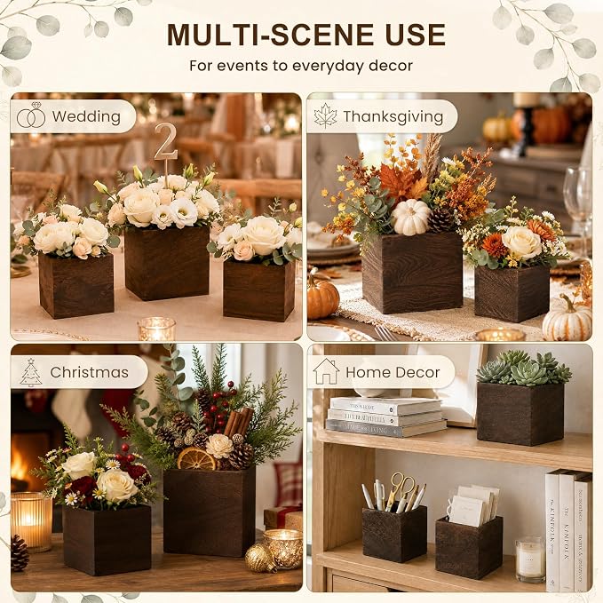 CONNOO Square Wooden Box Centerpiece Set, 12 Pack - Image 3