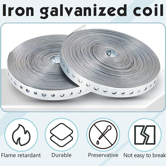 Gisafai 2 Rolls Galvanized Metal Pipe Strap 3/4 Inch x 100 ft Perforated Hanger - Image 4