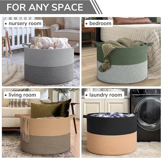 INDRESSME 115L Extra Large Woven Rope Blanket Basket Living Room, bedroom or - Image 4