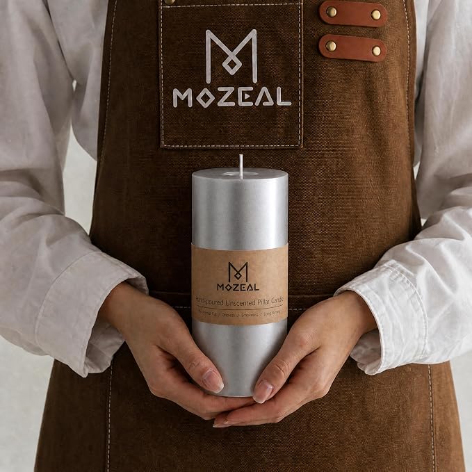 MOZEAL 3" x 8" Hand-Poured Unscented Large Candle, Smokeless Rustic Pillar - Image 2