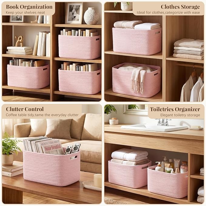 OIASKET 4Packs Natural Cotton Rope Storage Baskets - Image 5