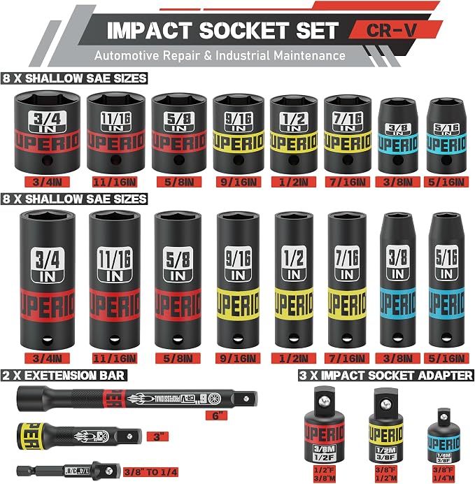50 Piece 3/8" Drive Impact Socket Set, SAE and Metric, Deep & Shallow Sockets - Image 3