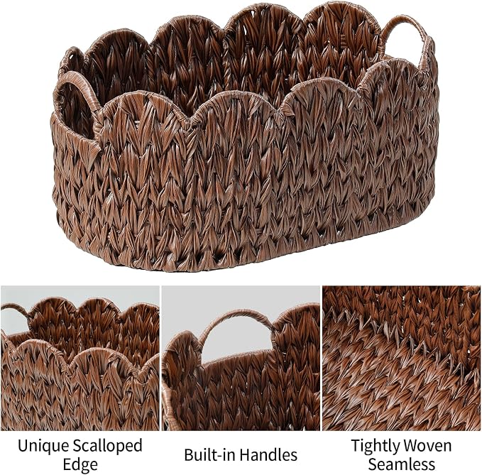 Coeusy Wicker Scalloped Basket Set of 2, Woven Storage Baskets - Image 6