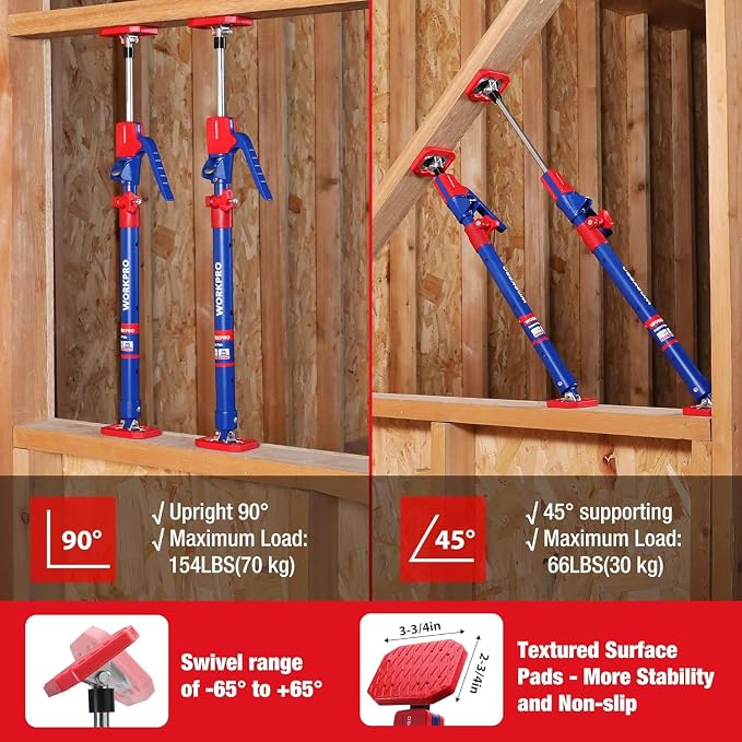 WORKPRO Cabinet Jacks, 23-5/8" to 45-1/4" Adjustable Support Pole, ±65° - Image 5