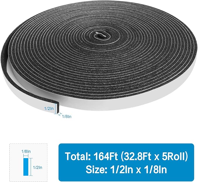 DGSL Foam Weather Stripping, 1/2" x1/8", 164Ft Door Window Seal Tape | Self - Image 2