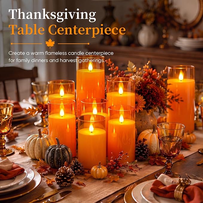 Homemory Halloween Orange Flameless Candles, Remote Timer, 9 Pack | Flameless - Image 3