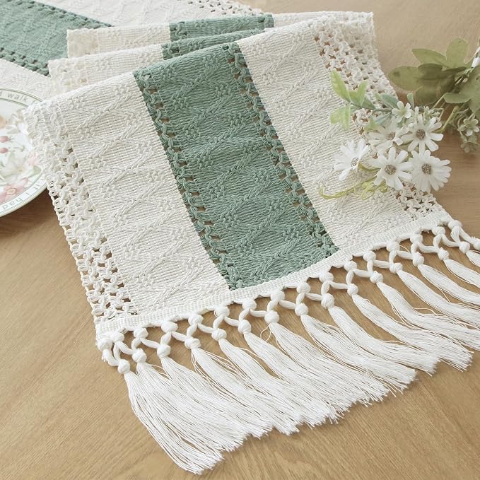 Boho Table Runner for Home Decor 12x36 Sage Green Fall Decorations | 36 Inches by FEXIA