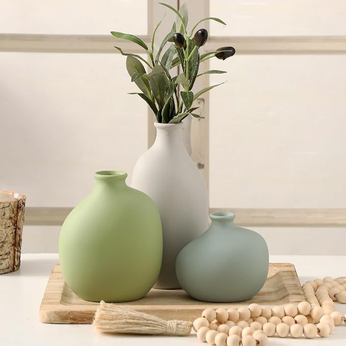 Small Ceramic Vase Set of 3, Modern Neutral Decorative Pottery Vases | Three - Image 7