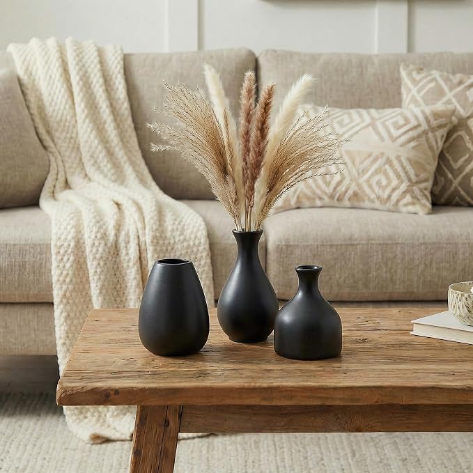 Black Bud Vases, Small Ceramic Vase Set of 11, Mini Pottery Vases - Image 3